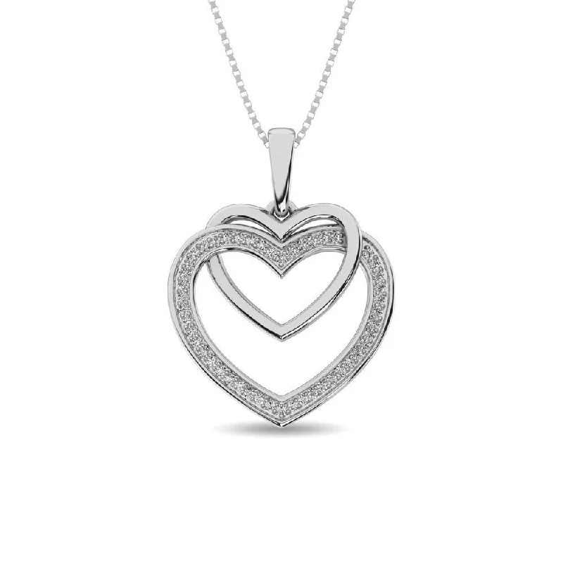 Women’s custom heart necklace-Diamond Duel Heart Pendant 1/10 ct tw in Sterling Silver