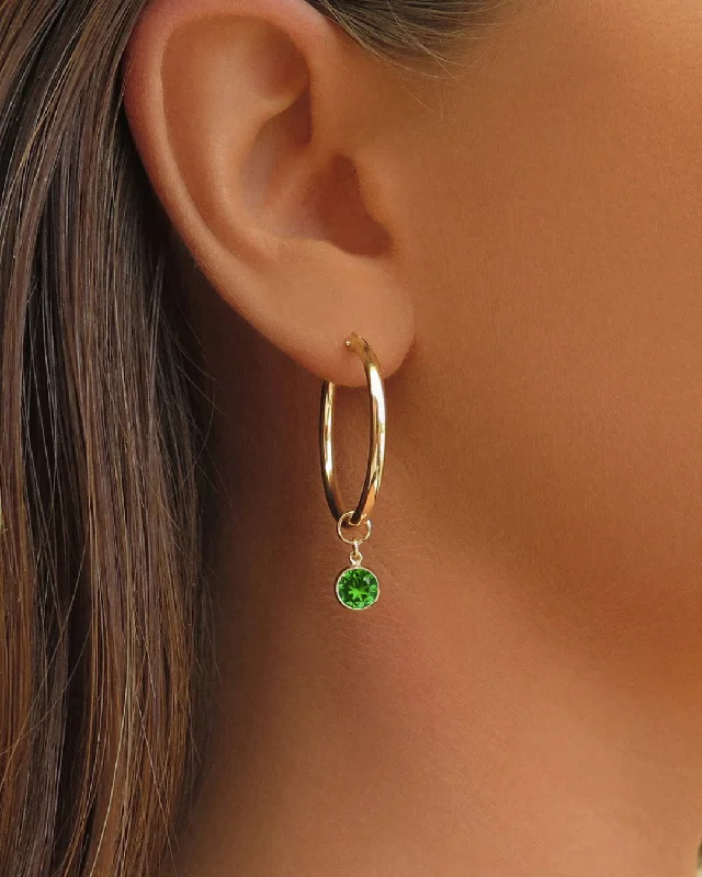 Women’s unique earrings-Large Emerald CZ Thick Hoop Earrings  - 14k Yellow Gold Fill