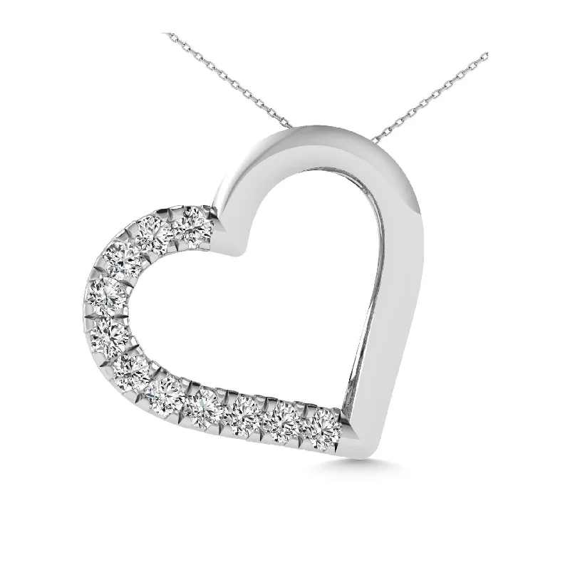 Women’s minimalist necklace-10K White Gold 1/10 Ctw Diamond Heart Pendant