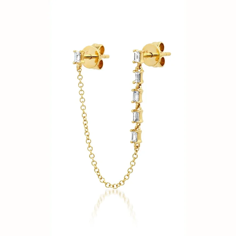 Women’s stud diamond earrings-Baguette Chain Stud