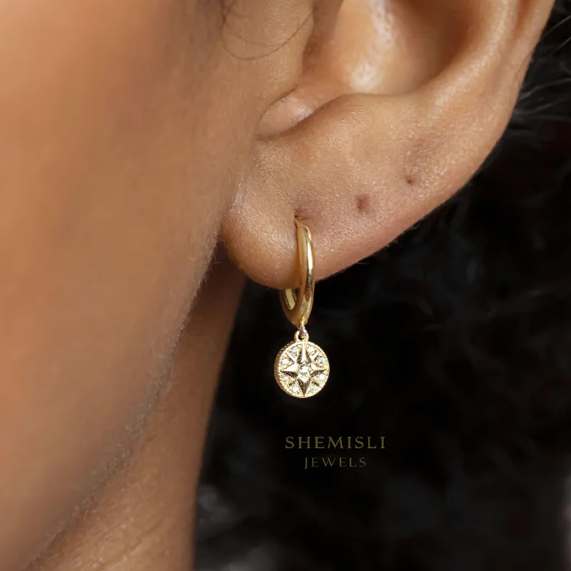 Women’s drop pearl earrings-Star Drop Hoop Earrings, Huggies, Gold, Silver SHEMISLI - SH141