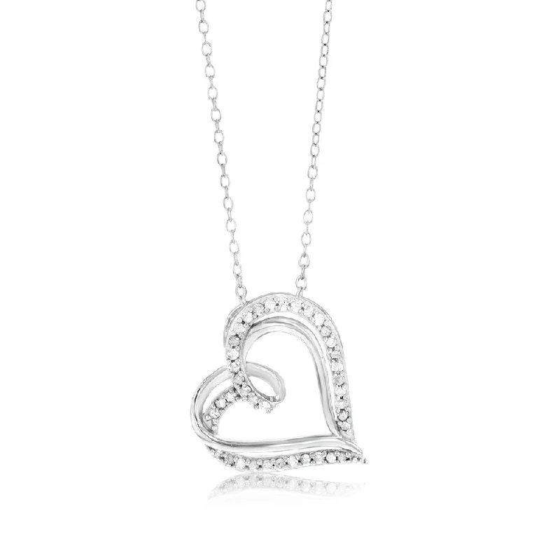 Women’s layered gold necklace-Sterling Silver 1/5 Carat Diamond Double Heart Pendant on 45cm Chain1/5 Carat Diamond