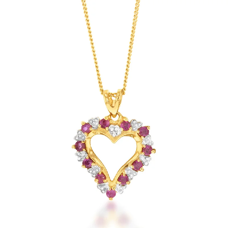 Women’s gold coin necklace-9ct Natural Ruby and Diamond Heart Pendant