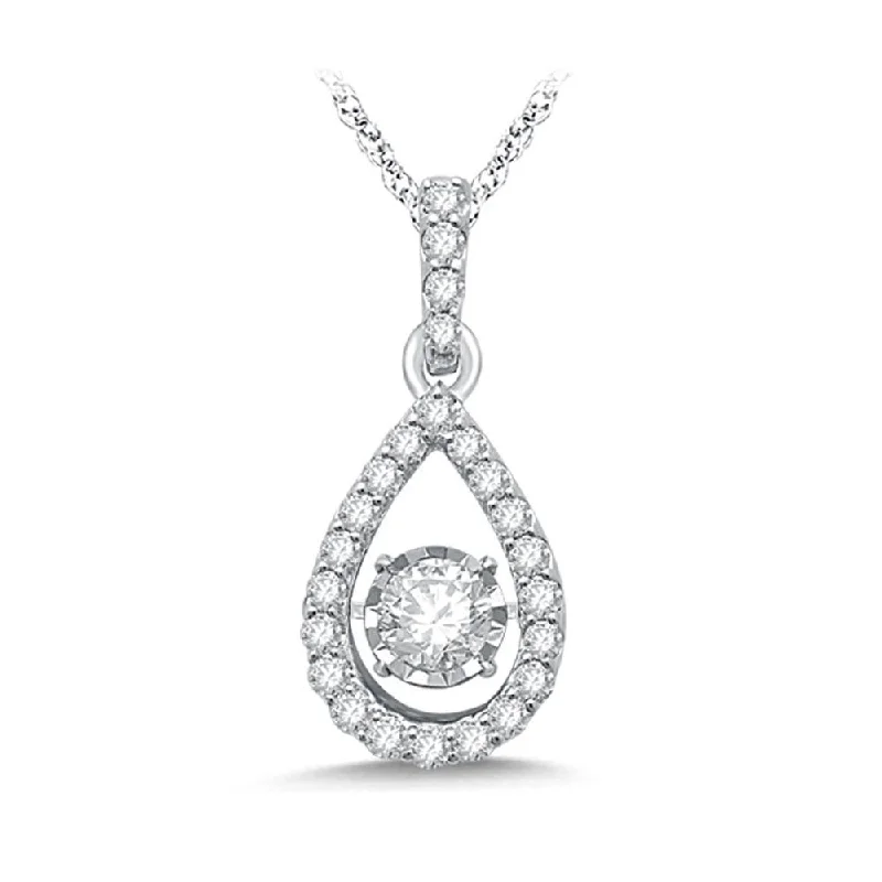 Women’s layered necklace-14K White Gold White Gold 1/3Ct Moving Diamond Fashion Pendant