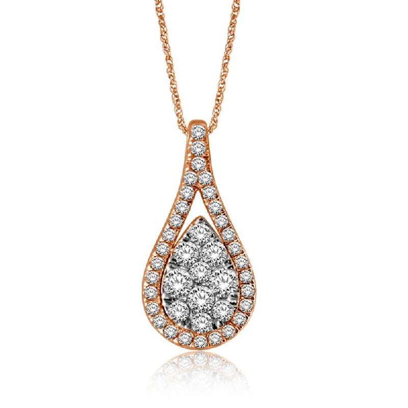 Women’s crystal pendant necklace-14K Rose Gold 3/4 Ctw Diamond Tear Drop Fashion Pendant