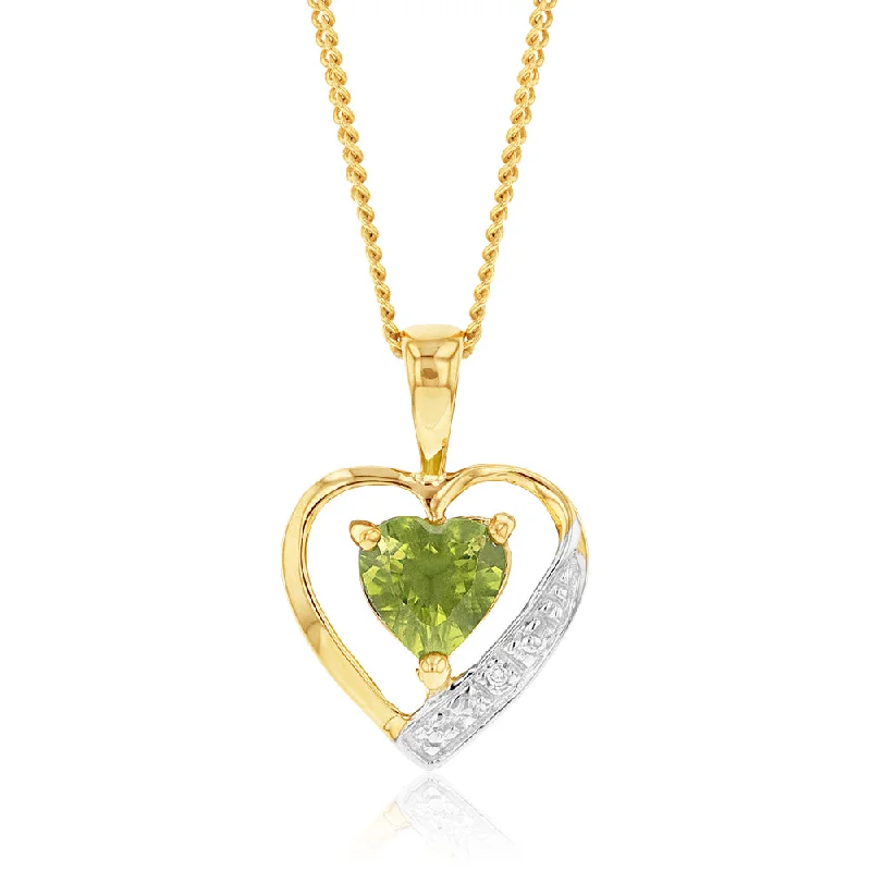 Women’s butterfly necklace-9ct Yellow Gold Peridot and Diamond Heart Pendant