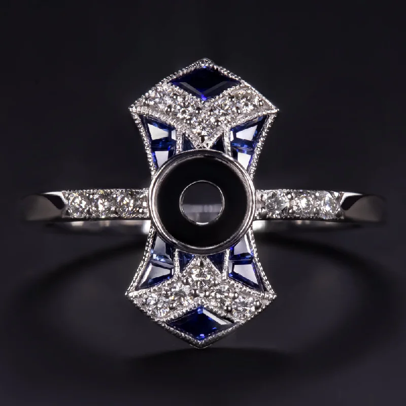 Women’s radiant-cut engagement ring-SAPPHIRE DIAMOND WHITE GOLD RING SETTING EDWARDIAN VINTAGE ANTIQUE STYLE MOUNT