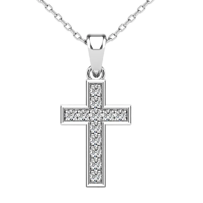 Women’s tennis necklace-Single Row Round Cut Diamond 1/8 Ct.Tw Cross Pendant