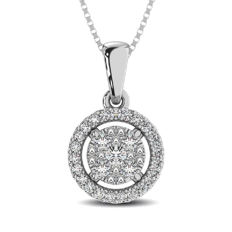 Women’s long necklace-Diamond 1/4 Ct.Tw. Round Double Frame Pendant