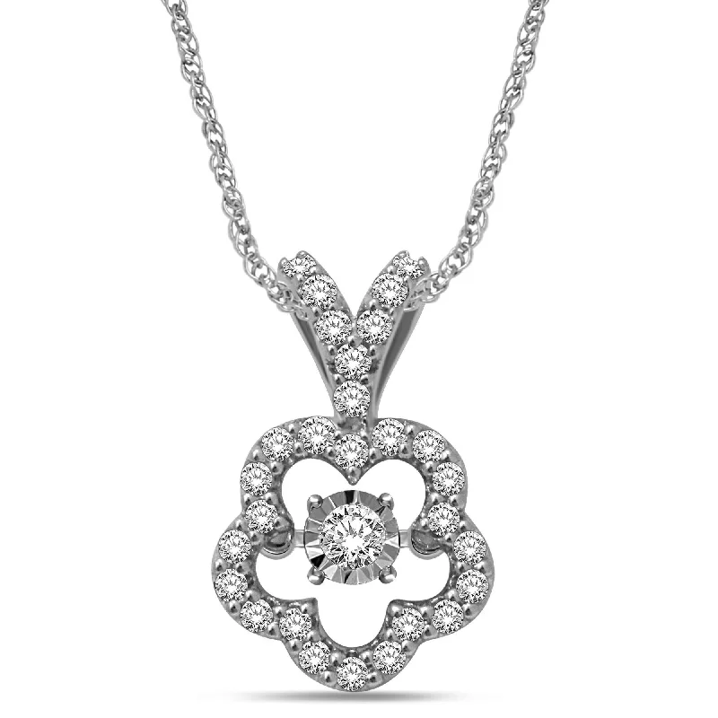 Women’s fashion necklace-10K White Gold 1/3 Ctw Flower Shape Moving Diamond Pendant