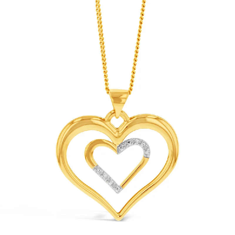 Women’s simple chain necklace-9ct Yellow Gold Diamond Heart Pendant