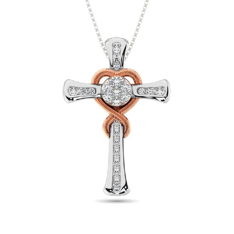 Women’s engraved necklace-Diamond 1/5 Ct.Tw. Cross Pendant in 14K Two Tone Gold