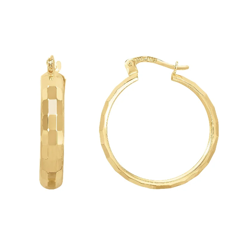 Women’s oval hoop earrings-14K Gold Reflective Rectangular Hoop Earrings, Diameter 22mm