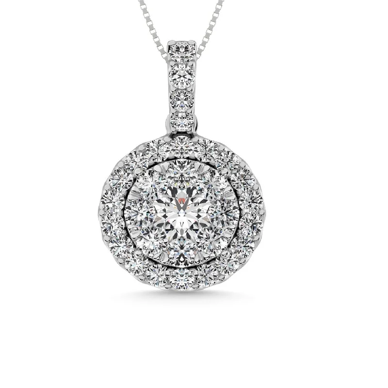 Women’s boho necklace-14K White Gold 1 Ctw Diamond Fashion Pendant