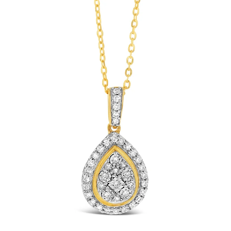 Women’s red gemstone necklace-Luminesce Lab Grown Diamond 1/5 Carat Pear Pendant with Chain in 9ct Yellow Gold