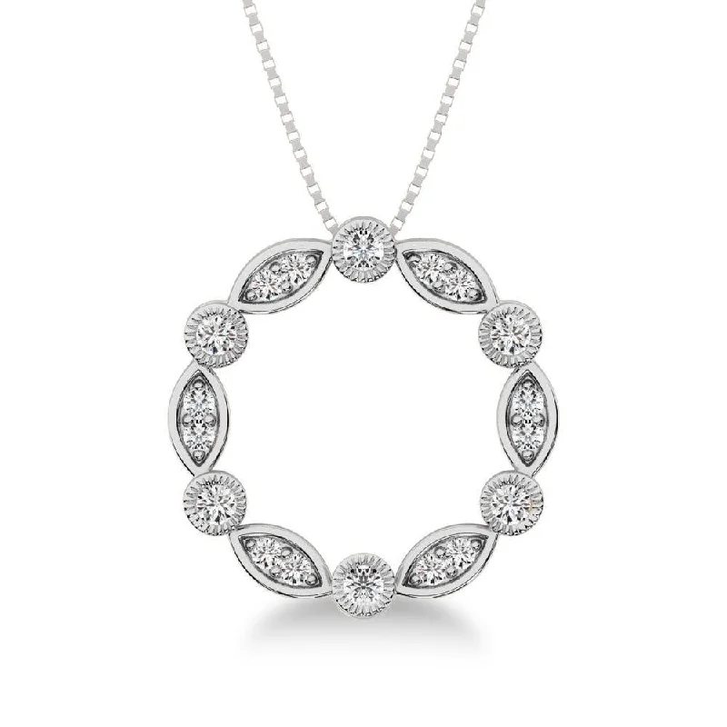 Women’s personalized necklace-10K White Gold 1/4 Ct.Tw. Diamond Round & Marquise Frame Pendant