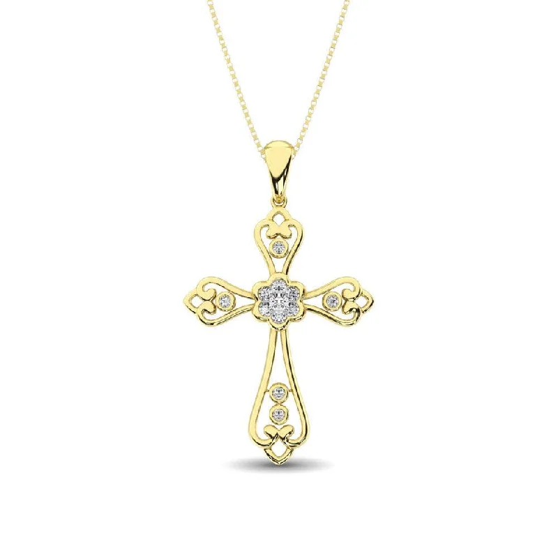 Women’s gold coin necklace-Diamond Accented Lacy Cross Pendant 1/6 Ct.Tw