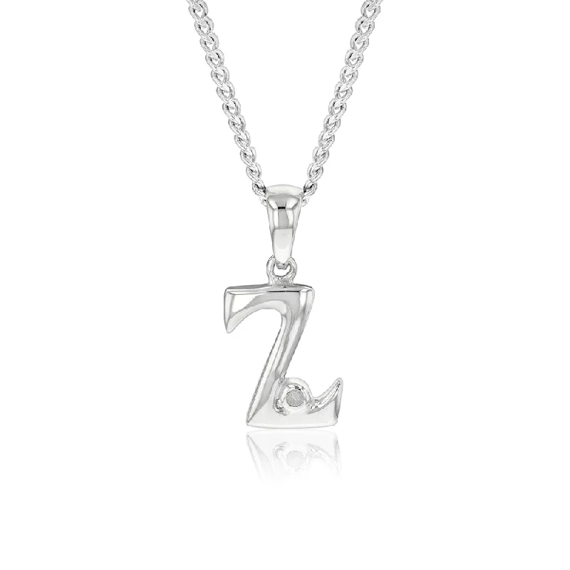 Women’s chunky gemstone necklace-Silver Pendant Initial Z set with Diamond