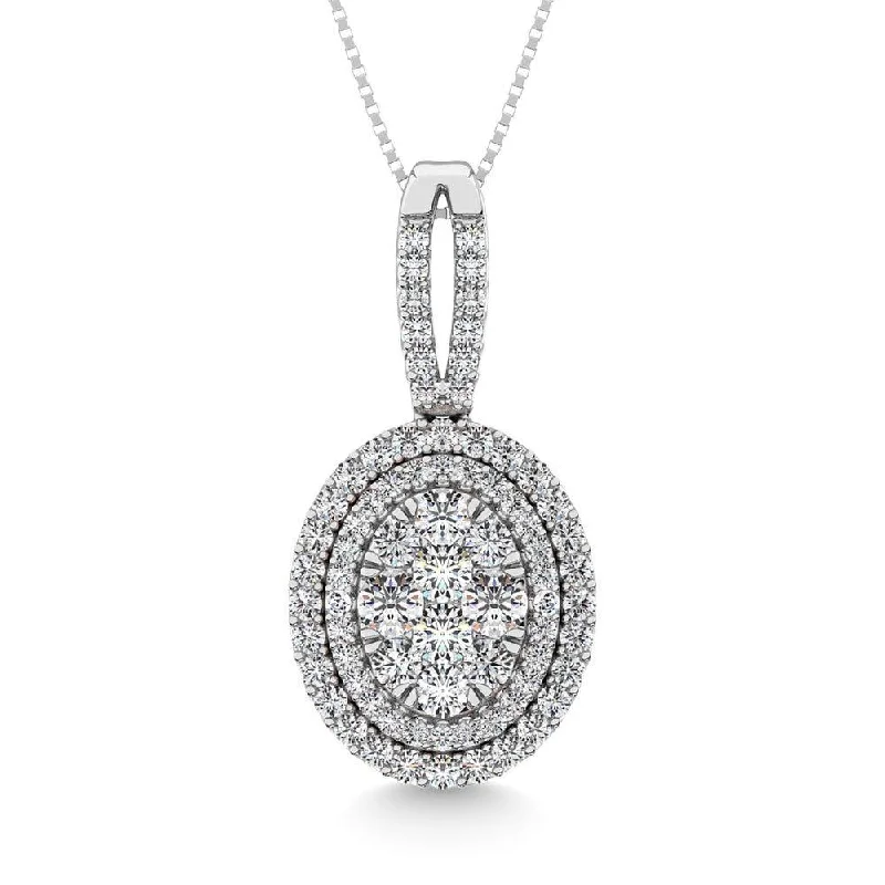 Women’s two-tone necklace-Diamond 1 3/4 Ct.Tw. Oval Shape Cluster Pendant in 14K White Gold