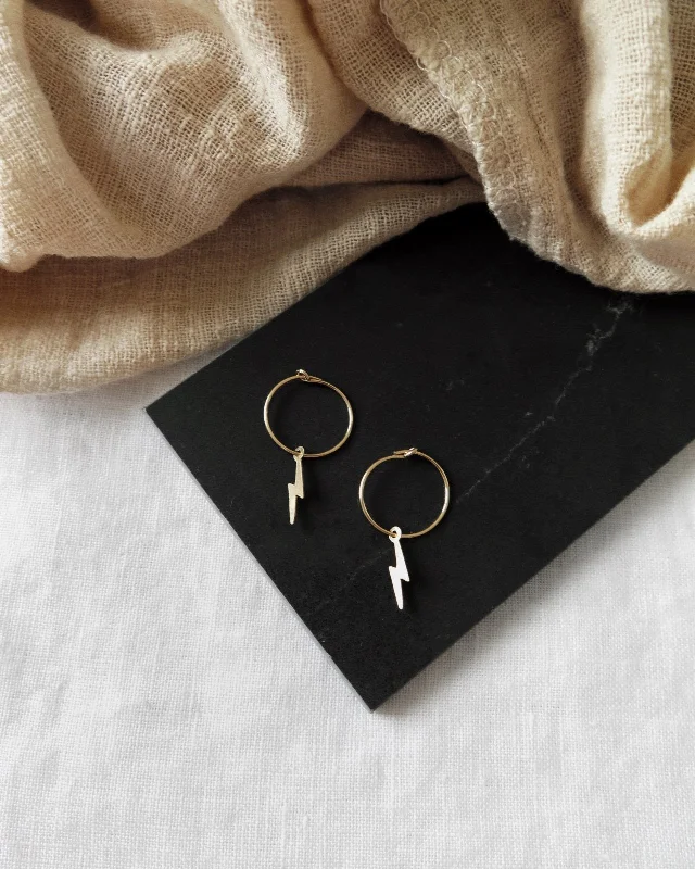 Women’s classic silver earrings-Lightning Bolt Hoop Earrings  - 14k Yellow Gold Fill