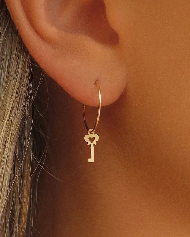 Women’s trendy earrings-Love Key Hoop Earrings