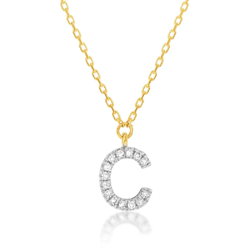 Women’s gemstone pendant necklace-Luminesce Lab Diamond C Initial Pendant in 9ct Yellow Gold with Adjustable 45cm Chain