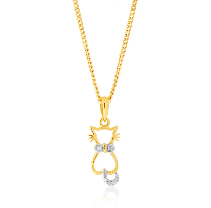 Women’s pendant necklace-9ct Yellow Gold Diamond Cat Pendant with 7 Brilliant Cut Diamonds