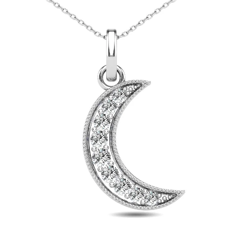 Women’s vintage-inspired necklace-Diamond 1/10 Ct.Tw. Crescent Moon Pendant in 10K White Gold