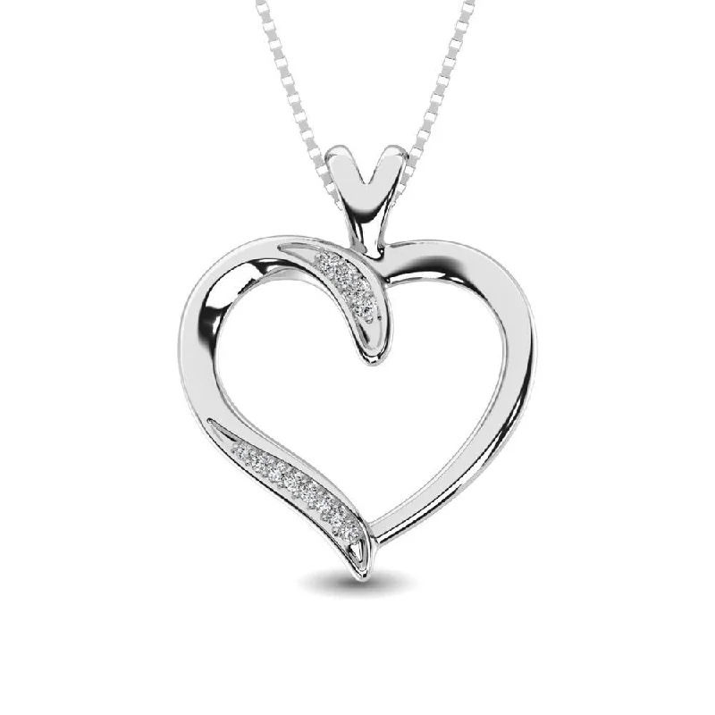 Women’s gemstone pendant necklace-Sterling Silver Diamond Accent Heart Pendant