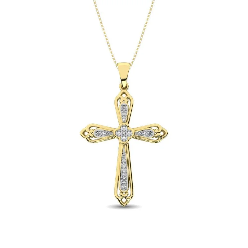 Women’s cubic zirconia necklace-14K Yellow Gold 1/6 Ct.Tw. Diamond Cross Pendant