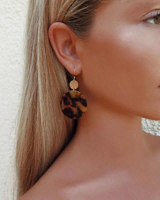 Women’s statement dangly earrings-Coin Tortoise Shell Earrings