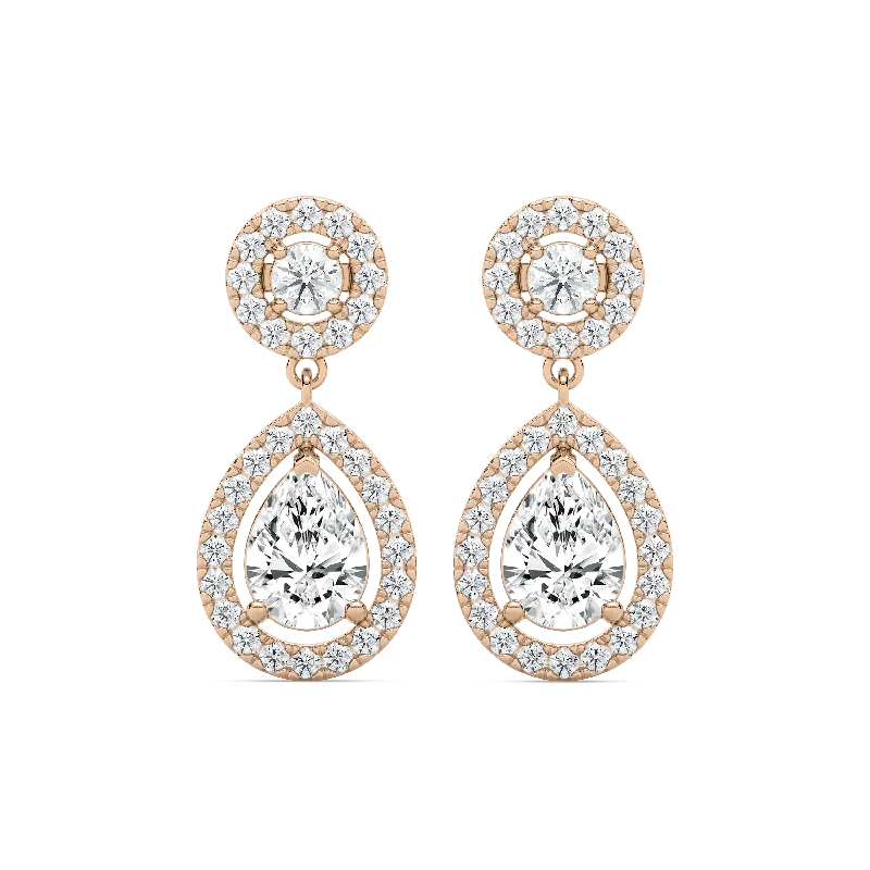 Women’s circular earrings-Double Halo Pear Drop Earrings