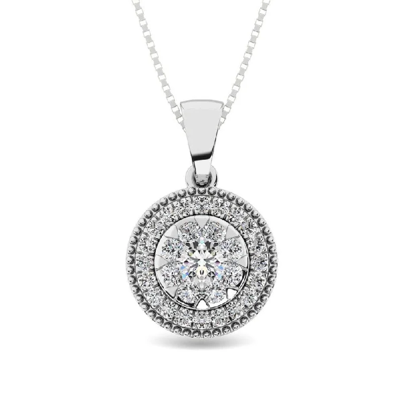 Women’s boho necklace-Diamond 1/2.Tw. Round Shape Cluster Pendant in 14K White Gold