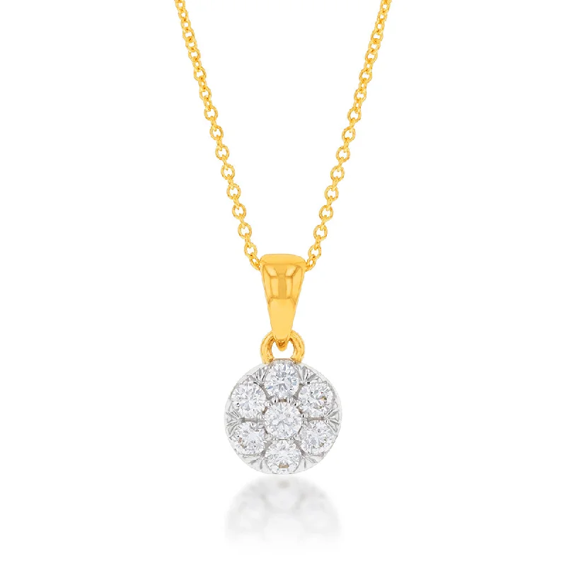 Women’s tropical necklace-Flawless Cut 1/4 Carat Diamond Cluster Pendant in 9ct Yellow Gold with Chain Included