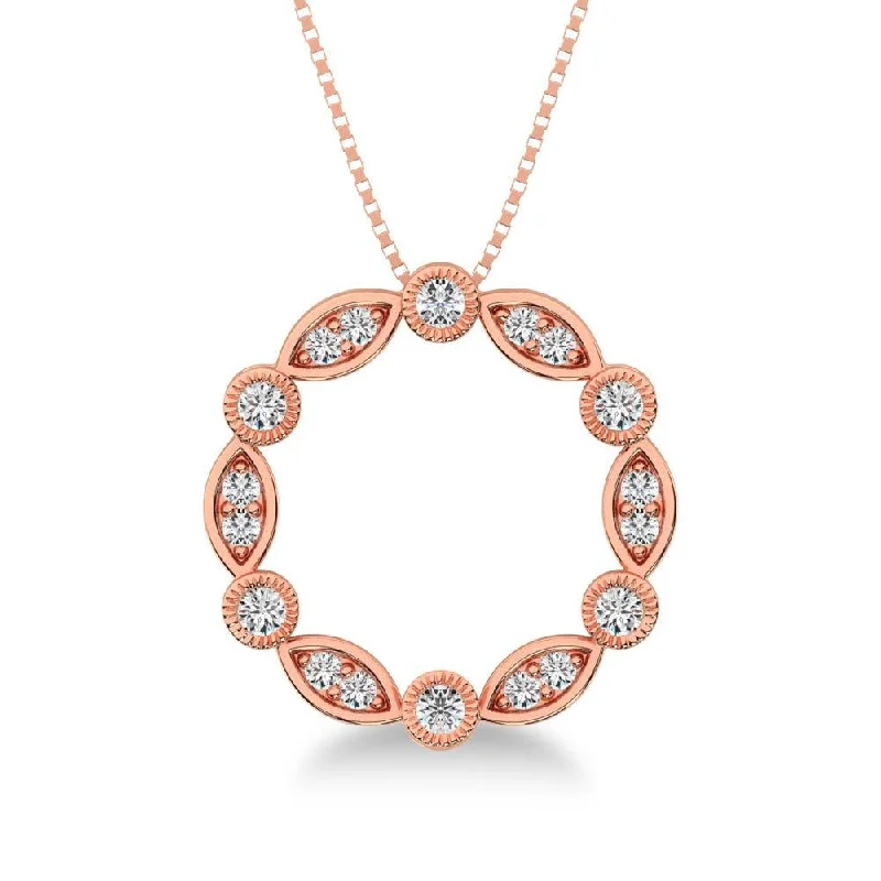 Women’s chain necklace-10K Rose Gold 1/4 Ct.Tw. Diamond Round & Marquise Frame Pendant