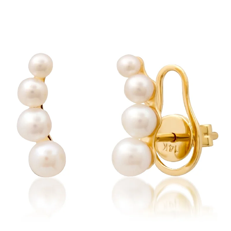 Women’s gold hoop earrings-Mini Pearl Studs