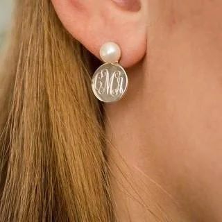 Women’s silver earrings-Pearl Monogram Earrings in Sterling Silver