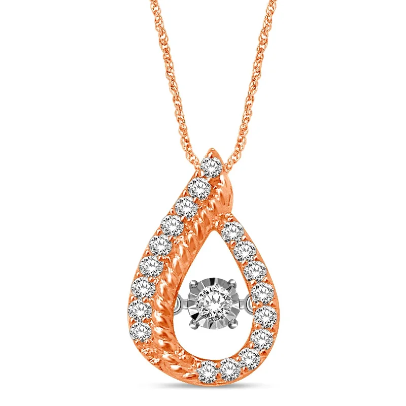 Women’s long necklace-10K Rose Gold 1/4 Ctw Tear Shape Moving Diamond Pendant