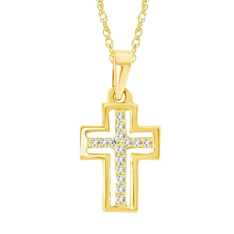 Women’s round pendant necklace-10K Yellow Gold 1/20 Ctw Diamond Cross Pendant