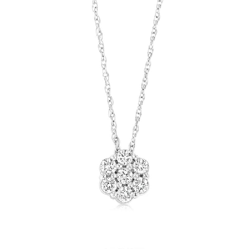 Women’s minimalist necklace-Luminesce Lab Grown 1/3 Carat Flower shaped Diamond Pendant in Sterling Silver Chain Included