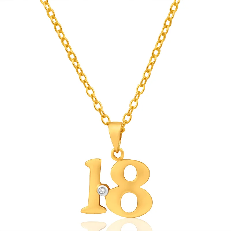 Women’s lock necklace-9ct Yellow Gold "18" Pendant  Set with 1 Brilliant Diamond