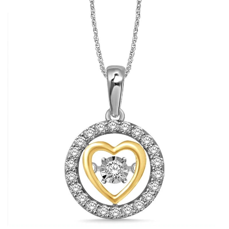 Women’s sterling silver necklace-10K Two Tone 1/3 Ctw Moving Diamond Heart Pendant