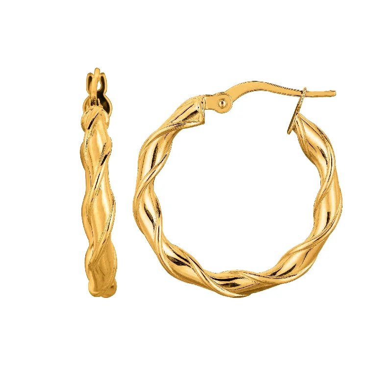 Women’s statement earrings-14K Yellow Gold Round Type Twisted Hoop Earrings, Diameter 24mm