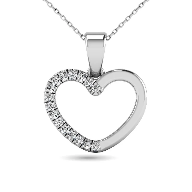 Women’s angel wing necklace-10K White Gold 1/10 Ctw Diamond Heart Pendant