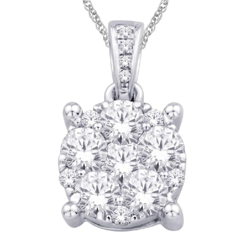 Women’s layered chain necklace-14K White Gold 1/3 Ct.Tw. Diamond Flower Pendant