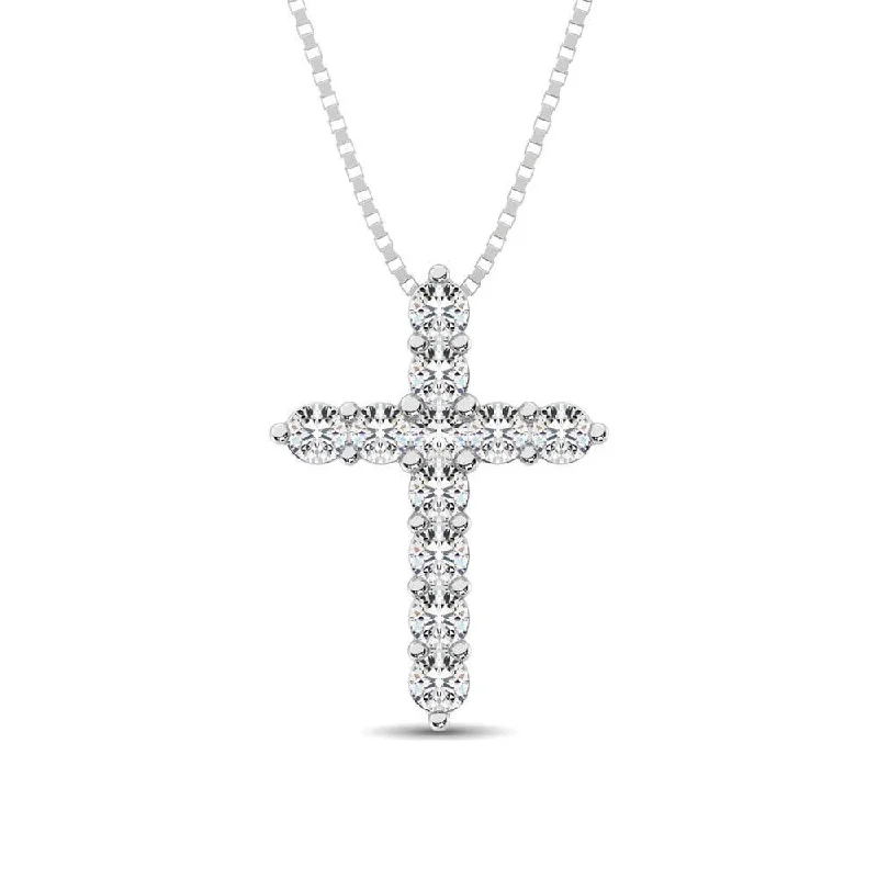 Women’s diamond pendant necklace-Diamond 3/5 Ct.Tw. Cross Pendant in 14K White Gold