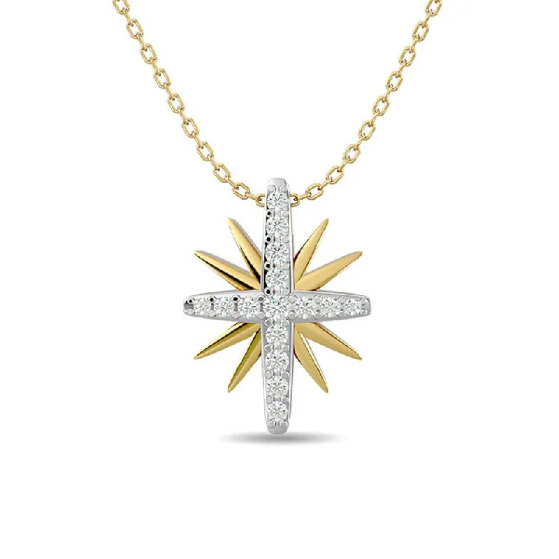 Women’s delicate gold necklace-Diamond 1/8 ct tw Star Pendant in 10K Yellow Gold