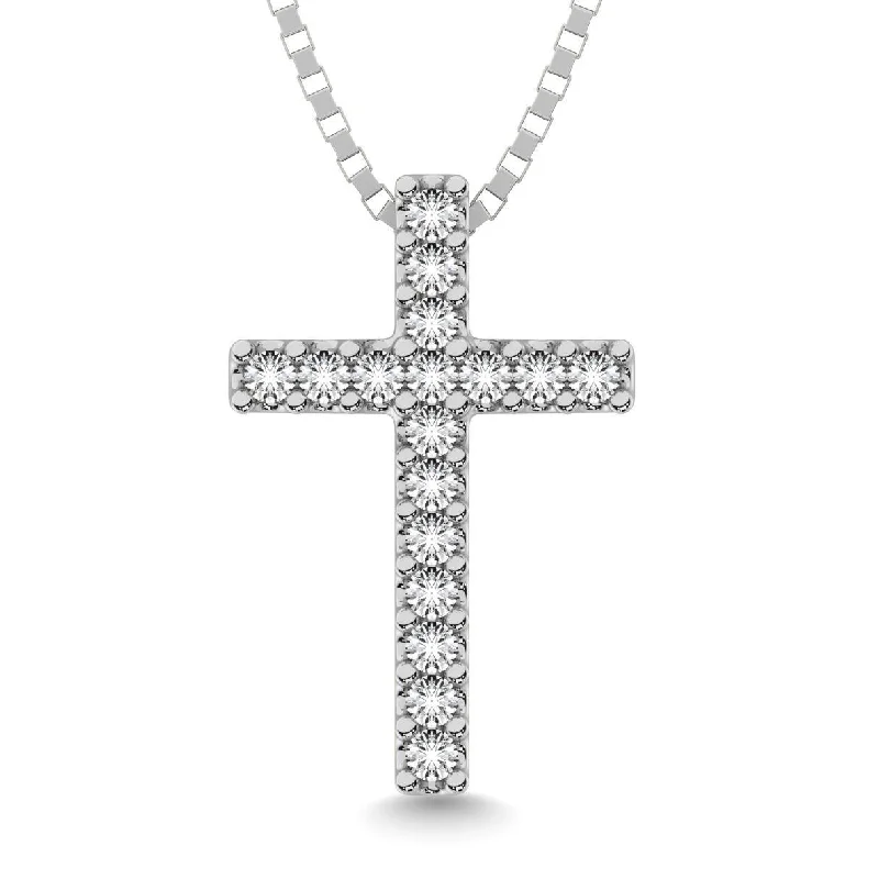 Women’s minimalist necklace-Classic Diamond Cross Pendant 1/10 Ct.Tw. In 10K White Gold