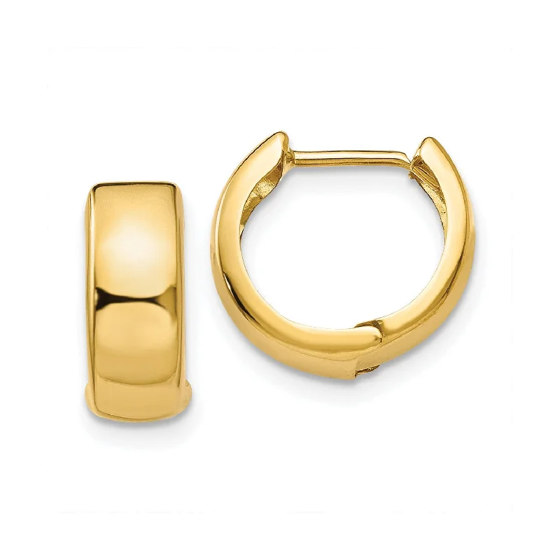 Women’s minimalist gold earrings-14k Real Yellow Gold Hinged Huggie Hoop Earrings, 12mm Diameter