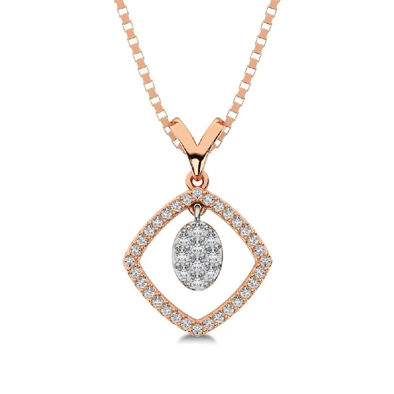 Women’s opal necklace-10K Rose Gold 1/4 Ct.Tw. Diamond Square Shape Pendant with Dangler